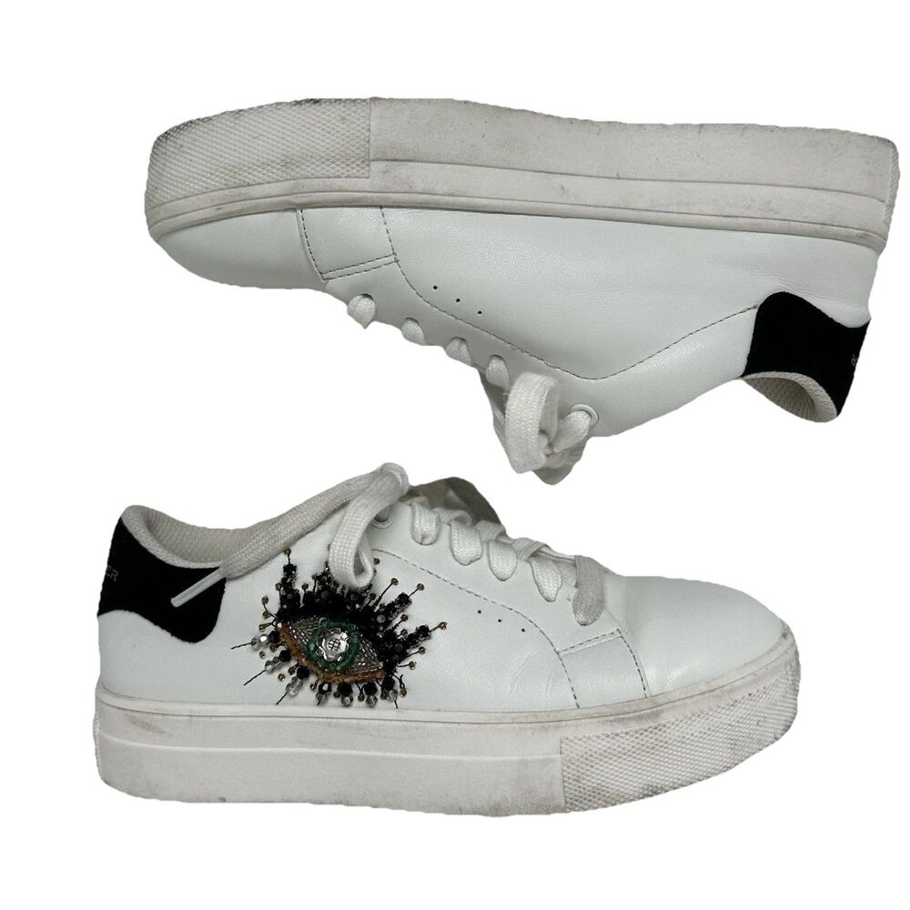 Kurt Geiger London Laney Eye Sneaker Shoes Womens 3M 34 White Black Lace Up Art